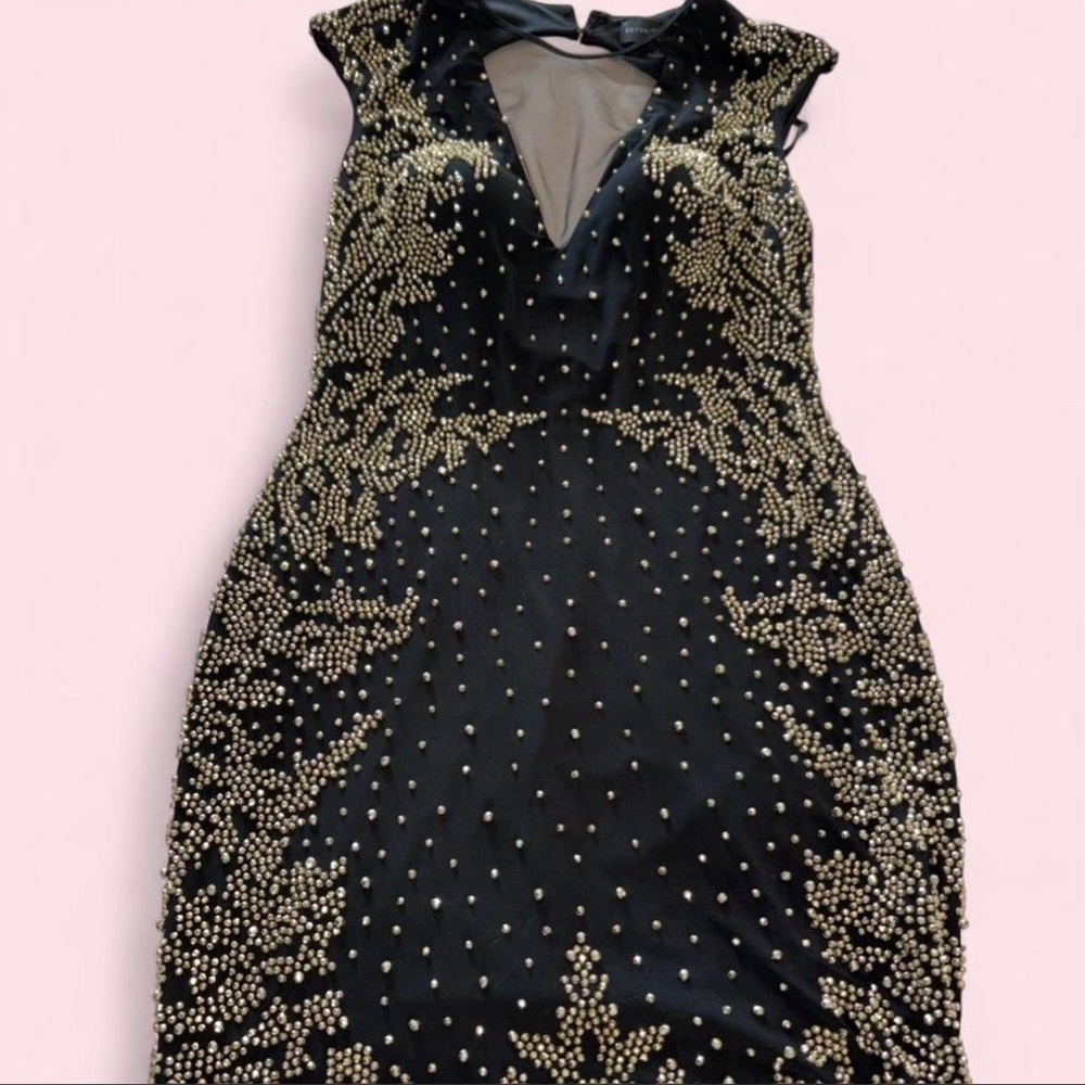 Black Evening Dress with Gold Beaded Embellishment